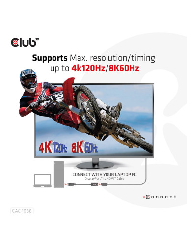 Club3D Cac-1088 Adapter Kablowy 0,21 M Displayport Hdmi Czarny