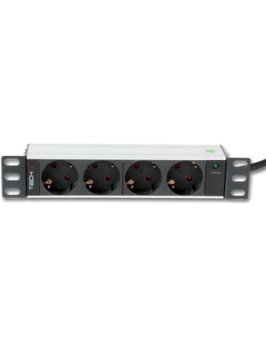 Techly I-Case M10-4D Rozdzielacz Zasilania Pdu 4 X Gniazdo Sieciowe 1U Czarny, Srebrny