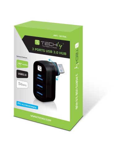 Techly Iusb3-Hub3-Rotb Huby I Koncentratory Usb 3.2 Gen 1 (3.1 Gen 1) Type-A 5000 Mbit/S Czarny