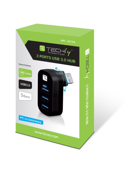 Techly Iusb3-Hub3-Rotb Huby I Koncentratory Usb 3.2 Gen 1 (3.1 Gen 1) Type-A 5000 Mbit/S Czarny