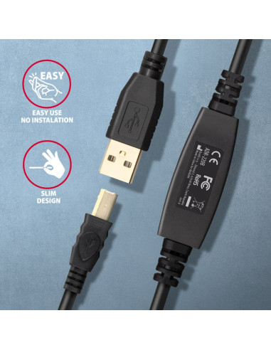 Axagon Adr-220B Usb 2.0 A-M -  B-M Active Connecting/Repeater Cable 20M - Kabel - Digital/Daten Kabel Usb Usb A Usb B Czarny