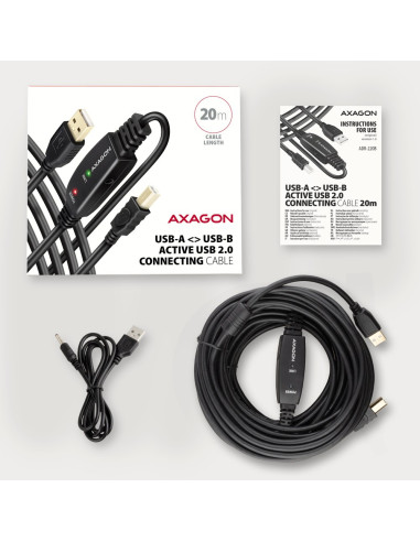 Axagon Adr-220B Usb 2.0 A-M -  B-M Active Connecting/Repeater Cable 20M - Kabel - Digital/Daten Kabel Usb Usb A Usb B Czarny