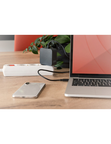 Ładowarka Sieciowa Zasilacz 1X Usb-C Pd 3.0 Max. 65W Zintegrowany Kabel 1,2M Czarna