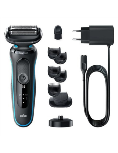 Braun Shaver 51-M4500Cs Czas Pracy (Maks.) 50 Min, Na Mokro I Na Sucho, Czarny/Niebieski