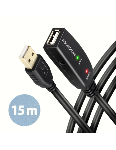 Axagon Adr-215 Usb 2.0 A-M -  A-F Active Extension/Repeater Cable 15M - Kabel - Digital/Daten Kabel Usb Usb A Czarny