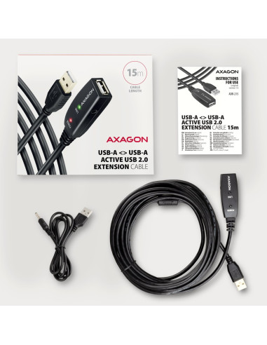 Axagon Adr-215 Usb 2.0 A-M -  A-F Active Extension/Repeater Cable 15M - Kabel - Digital/Daten Kabel Usb Usb A Czarny