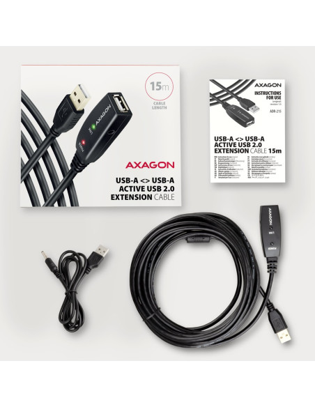 Axagon Adr-215 Usb 2.0 A-M -  A-F Active Extension/Repeater Cable 15M - Kabel - Digital/Daten Kabel Usb Usb A Czarny