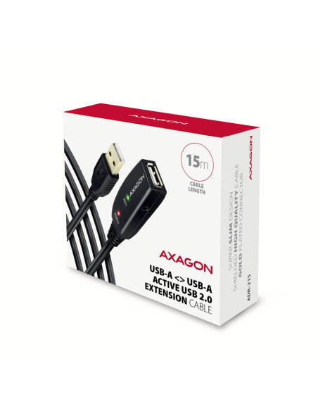 Axagon Adr-215 Usb 2.0 A-M -  A-F Active Extension/Repeater Cable 15M - Kabel - Digital/Daten Kabel Usb Usb A Czarny