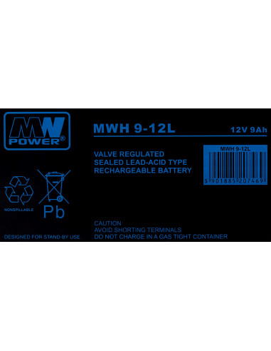 Akumulator Mpl Mw Power Mwh 9-12L Kwasowo-Ołowiowy Vrla Agm Bezobsługowy 12 V 9 Ah Czarny