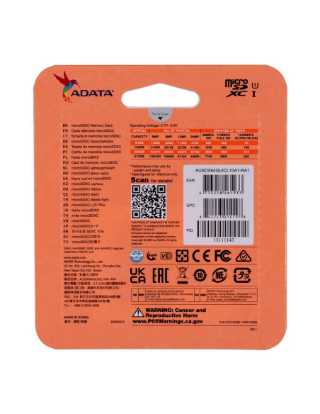 Karta Pamięci Adata Premier Ausdx64Guicl10A1-Ra1 (64Gb  Class 10  Adapter)