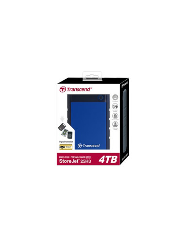 Transcend Storejet 25H3 Zewnętrzny Dysk Twarde 4 Tb 5400 Rpm 2.5" Usb 3.2 Gen 1 (3.1 Gen 1) Niebieski, Granatowy (Marynarski)