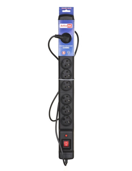 Listwa Przeciwprzepięciowa Activejet Combo 9Gn/3M/Cz (10A  2300W) 3M  Kolor Czarny