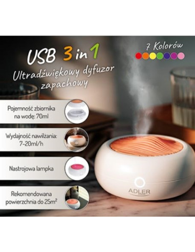 Ultradźwiękowy Dyfuzor Zapachowy Usb 3W1 Adler