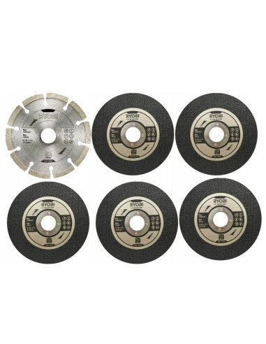 144645 Ryobi 6-Sztukowy Zestaw Tarcz Do Szlifierki Kątowej 125 Mm: