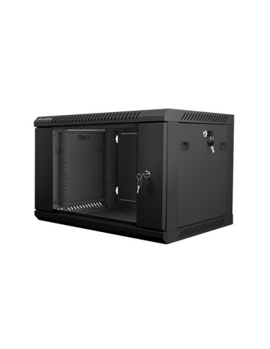 Szafa Jednosekcyjna, Zamykana Na Zamek Lanberg Wf01-6406-10B (6U  368Mm / 600Mm / 450 Mm  Wisząca  Szklane  19''  Kolor Czarny)