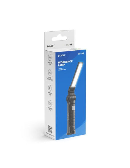 Savio Lampa Warsztatowa Akumulatorowa Cob Led 3W, Usb, 150 Lm, Składana, Z Magnesem, Fl-03