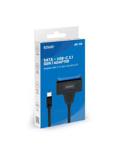 Savio Adapter Usb-C 3.1 Gen 1 (M) - Sata (F) Do Dysków 2.5" Ak-69