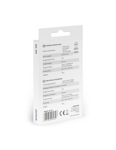 Savio Adapter Usb-C 3.1 Gen 1 (M) - Sata (F) Do Dysków 2.5" Ak-69