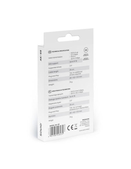 Savio Adapter Usb-C 3.1 Gen 1 (M) - Sata (F) Do Dysków 2.5" Ak-69