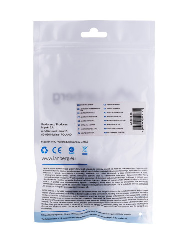 Adapter Lanberg Ad-0012-Bk (Dvi-I (Dual Link) M - D-Sub (Vga) F  Kolor Czarny)