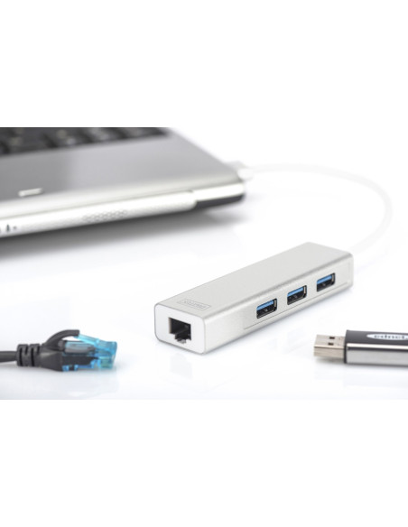 Hub 3-Portowy Usb 3.0 Superspeed Z Langigabit Lan Adapter, Aluminium