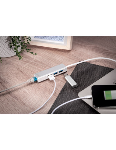 Hub 3-Portowy Usb 3.0 Superspeed Z Langigabit Lan Adapter, Aluminium