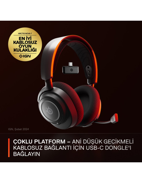 Steelseries Arctis Nova 7 Zestaw Słuchawkowy Bezprzewodowy Opaska Na Głowę Gaming Usb Type-C Bluetooth Czarny