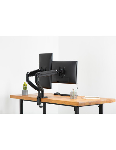 Ramię Biurkowe Podwójne (Zacisk) 2Xlcd Max. 32"Max. 2X 9Kg Uchylno-Obrotowe Czarny