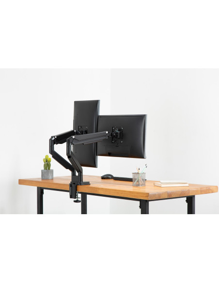 Ramię Biurkowe Podwójne (Zacisk) 2Xlcd Max. 32"Max. 2X 9Kg Uchylno-Obrotowe Czarny