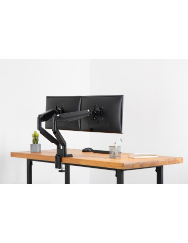 Ramię Biurkowe Podwójne (Zacisk) 2Xlcd Max. 32"Max. 2X 9Kg Uchylno-Obrotowe Czarny