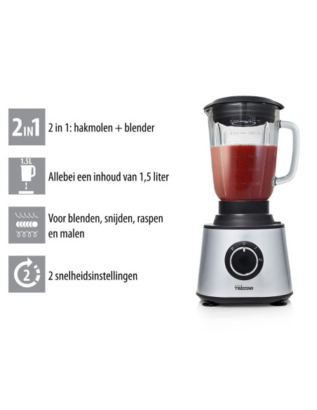 Tristar Mx-4823 Robot Kuchenny 600 W 1,5 L Czarny, Stal Nierdzewna, Przezroczysty