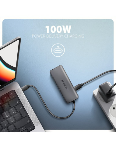 Axagon Hmc-5H8K Usb 5Gbps Hub 2X Usb-A Usb-C Hdmi 8K/30Hz Pd 100W Kabel Usb-C Przewodowa Usb 3.2 Gen 1 (3.1 Gen 1) Type-C Szary