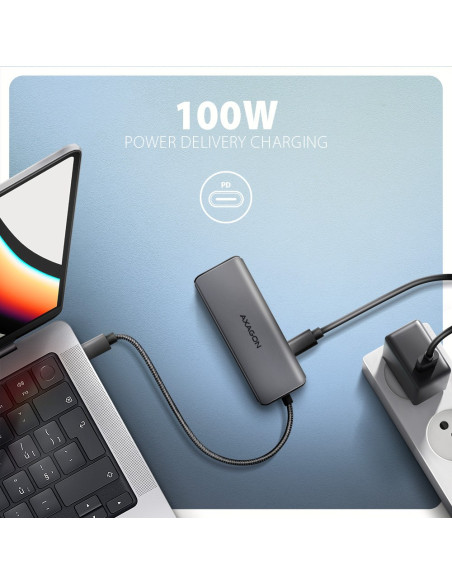 Axagon Hmc-5H8K Usb 5Gbps Hub 2X Usb-A Usb-C Hdmi 8K/30Hz Pd 100W Kabel Usb-C Przewodowa Usb 3.2 Gen 1 (3.1 Gen 1) Type-C Szary