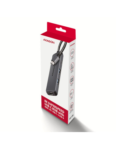 Axagon Hmc-5H8K Usb 5Gbps Hub 2X Usb-A Usb-C Hdmi 8K/30Hz Pd 100W Kabel Usb-C Przewodowa Usb 3.2 Gen 1 (3.1 Gen 1) Type-C Szary