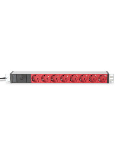 Digitus Listwa Zasilająca Pdu 19" Rack, 8X Czerwone Gniazdo Schuko, 2.0M, 1X Wtyk C14, 10A, Profil Aluminiowy 2