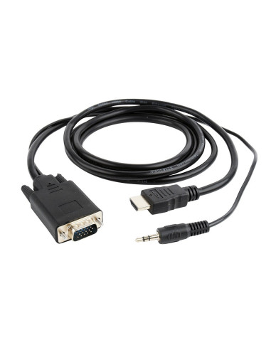 Adapter Gembird A-Hdmi-Vga-03-6 (Hdmi M - D-Sub (Vga), Jack Stereo 3,5 Mm M  1,8M  Kolor Czarny)