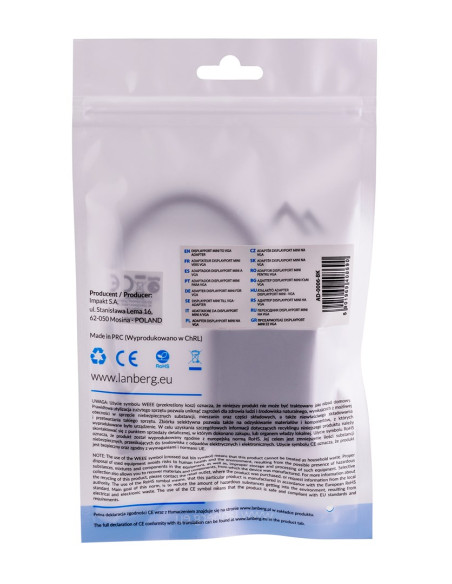 Adapter Lanberg Ad-0006-Bk (Mini Displayport M - D-Sub (Vga) F  0,20M  Kolor Czarny)