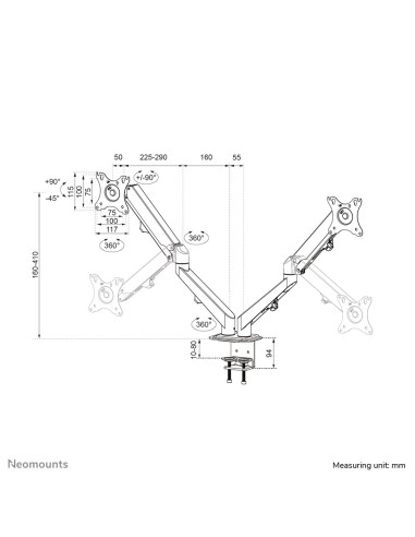 Neomounts Ds70-700Bl2 Uchwyt / Stojak Do Monitorów 68,6 Cm (27") Biurko Czarny