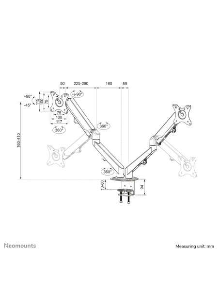 Neomounts Ds70-700Bl2 Uchwyt / Stojak Do Monitorów 68,6 Cm (27") Biurko Czarny