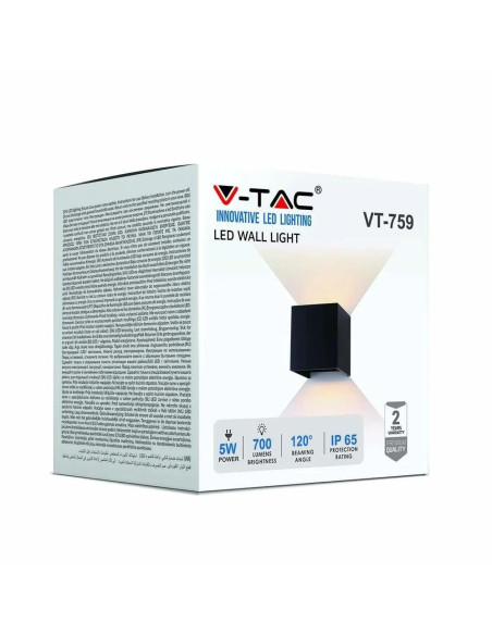 Oprawa Ścienna Led V-Tac Vt-759-B 5W Ip65 3000K 700Lm (Sku 217078) Czarny