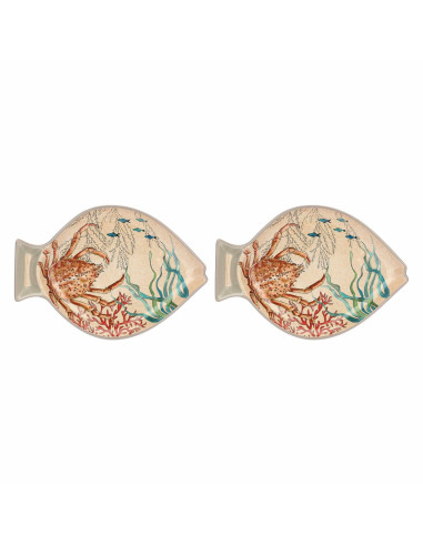 Zestaw 2 Talerzy Z Melaminy Sea Life Ryby - 33 X 23 Cm