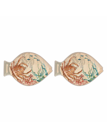 Zestaw 2 Talerzy Z Melaminy Sea Life Ryby - 33 X 23 Cm