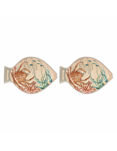 Zestaw 2 Talerzy Z Melaminy Sea Life Ryby - 33 X 23 Cm