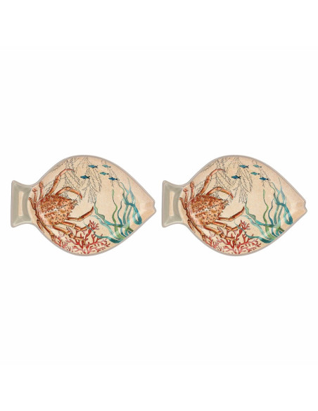 Zestaw 2 Talerzy Z Melaminy Sea Life Ryby - 33 X 23 Cm
