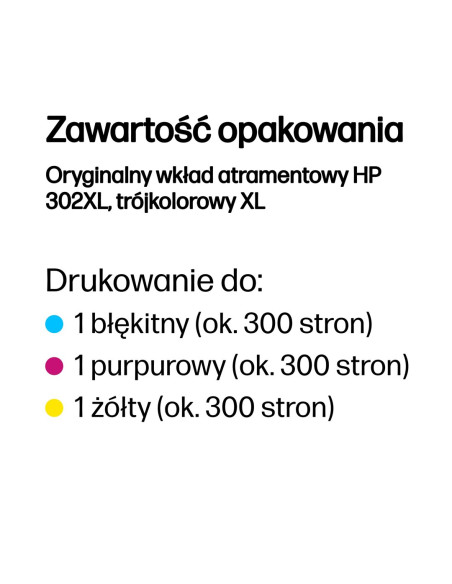 Hp Oryginalny Wkład Atramentowy 302Xl, Trójkolorowy Xl