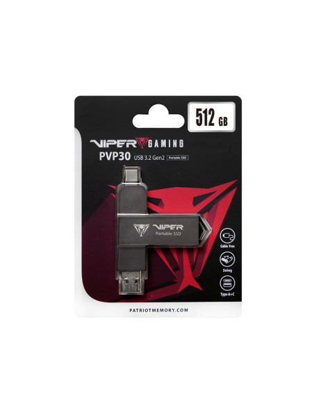 Dysk Ssd Patriot Pvp30 512Gb 1000Mb/S Usb Duo A+C 3.2 Gen2 Alu