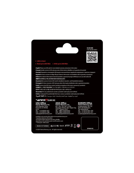 Dysk Ssd Patriot Pvp30 512Gb 1000Mb/S Usb Duo A+C 3.2 Gen2 Alu