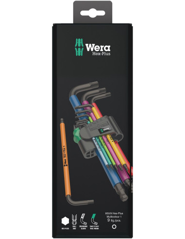 Wera 950 Spkl9 Hex-Plus Hex Key Set Zestaw Kluczy Imbusowych W Kształcie Litery L Metryczny/Imperialny 9 Szt.