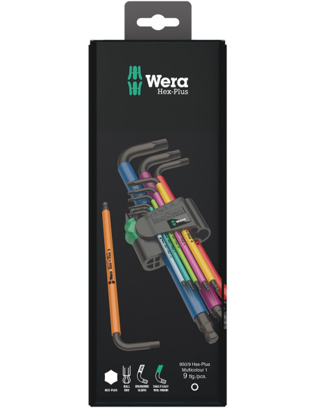 Wera 950 Spkl9 Hex-Plus Hex Key Set Zestaw Kluczy Imbusowych W Kształcie Litery L Metryczny/Imperialny 9 Szt.