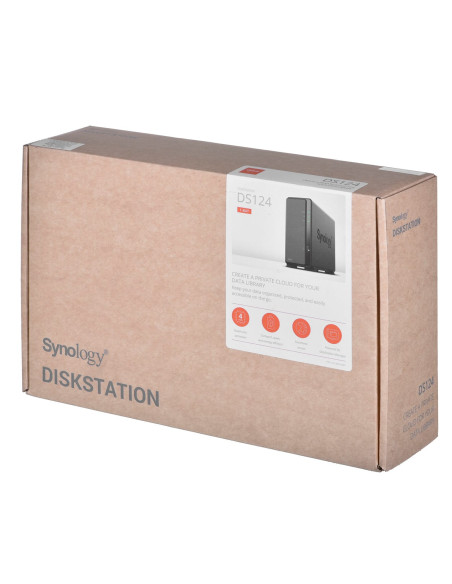 Nas Synology Ds124  Tower  1X (3.5" Sata Hdd)  Realtek Rtd1619B  ,1Gb Ddr4, 1X 1Gbe Rj-45